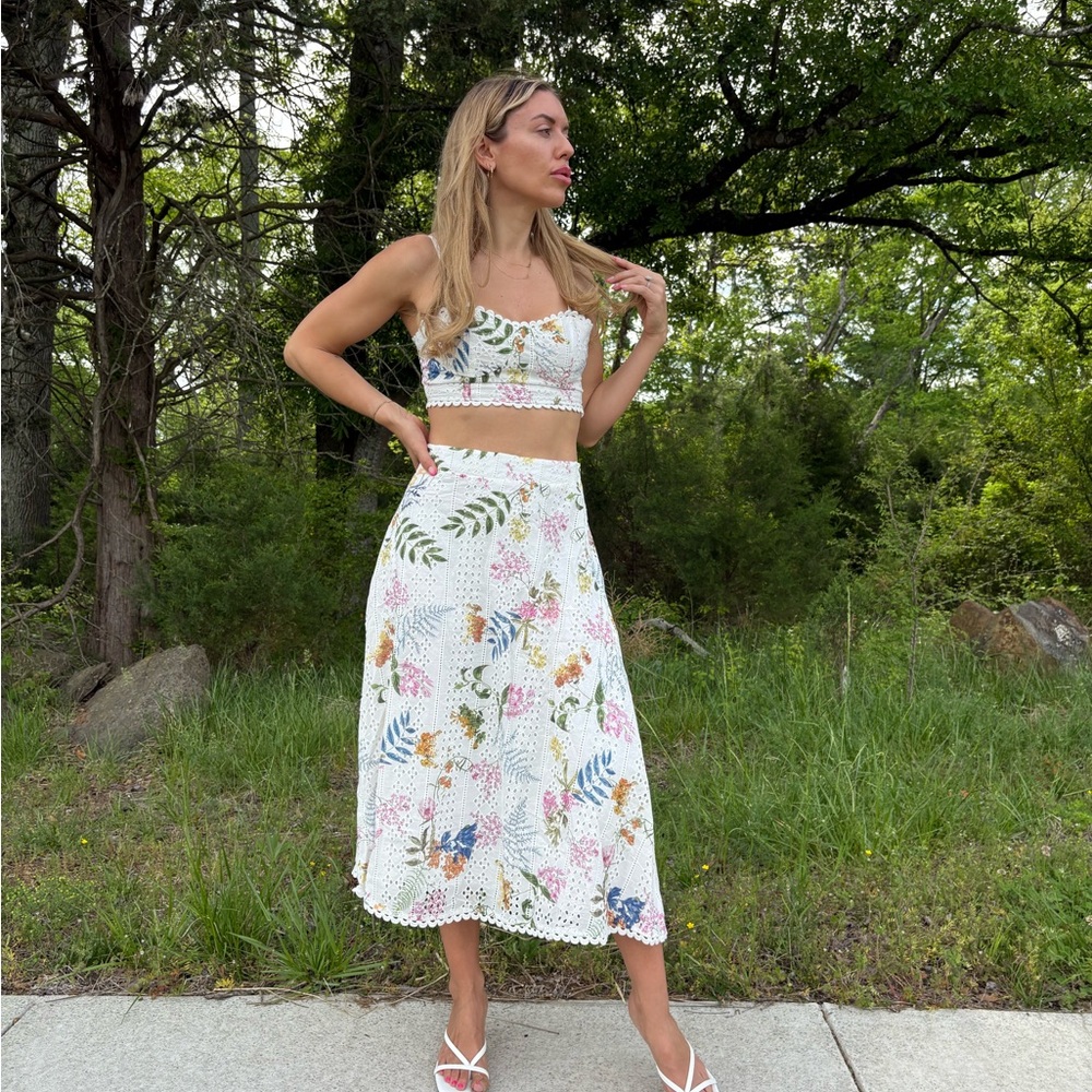 Floral White Midi Skirt and Top